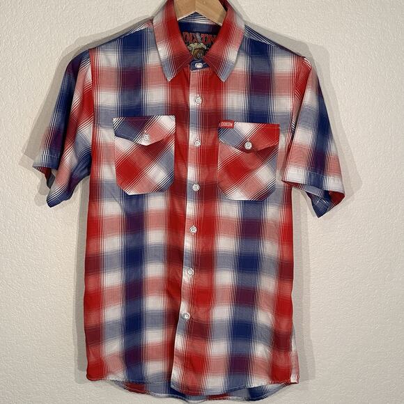 Dixxon Flannel Co All-Star Bamboo Short Sleeve Men’s Small Red White Blue Plaid - Picture 2 of 16